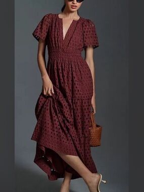 NWOT By Anthropologie Somerset Tiered Eyelet Lace Maxi Dress